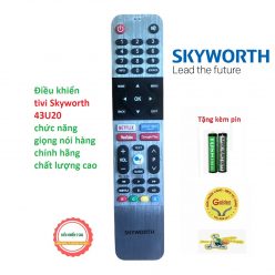 Điều khiển tivi Skyworth 43U20 giá 286K có giọng nói mặt màu trắng to và dài